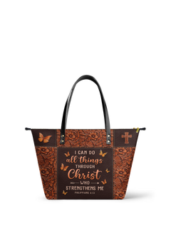 Believe - Philippians 4:13 Leather Tote Bag