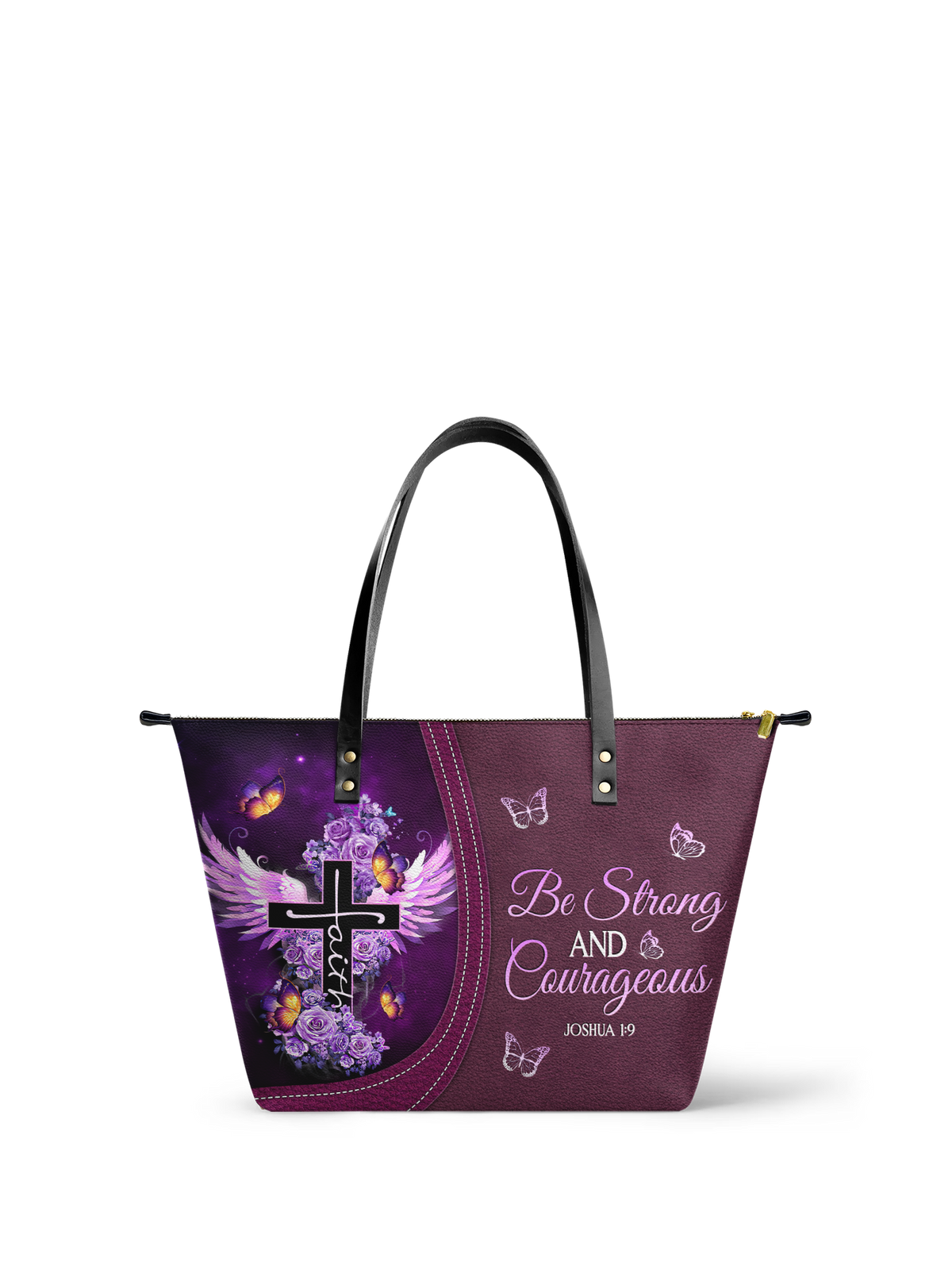 Courage - Joshua 1:9 Leather Tote Bag