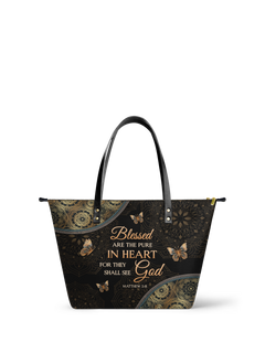 Pure - Matthew 5:8 Leather Tote Bag