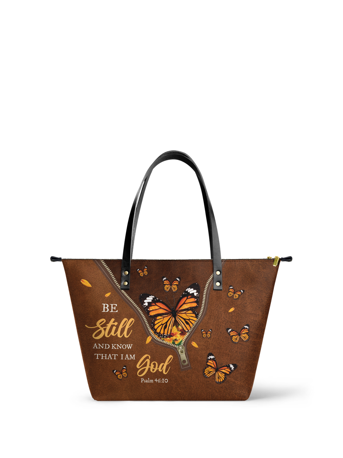 Serene - Psalm 46:10 Leather Tote Bag