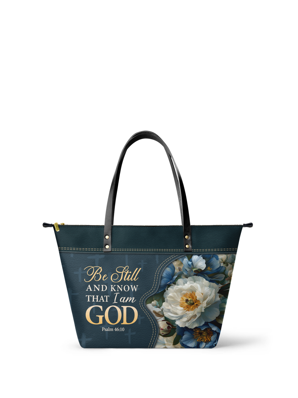 Peace - Psalm 46:10 Leather Tote Bag