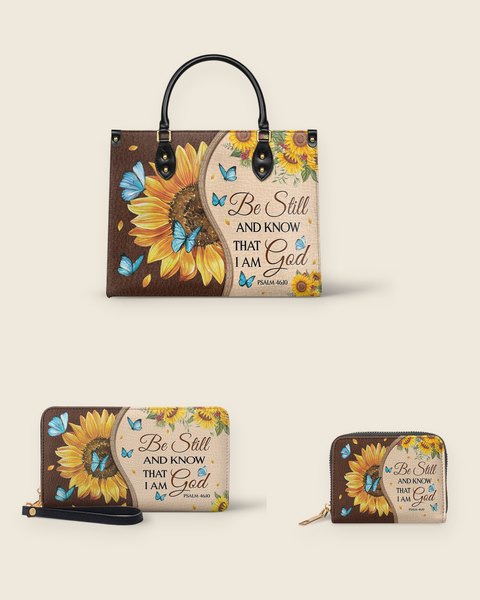 The Presence handbag with its matching wallet and mini wallet: Be still and know that I am God, Psalm 46:10