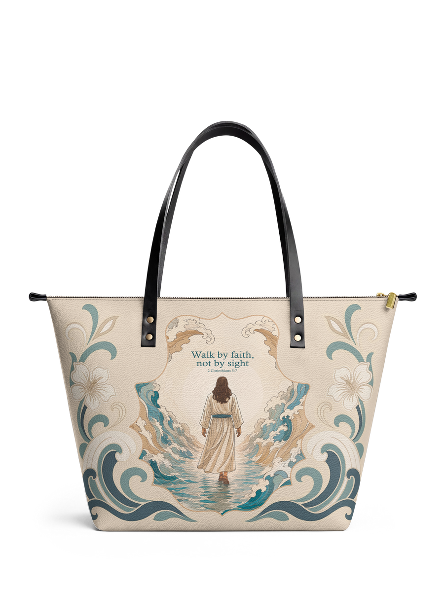 Walk By Faith - 2 Corinthians 5:7 Leather Tote Bag Preorder