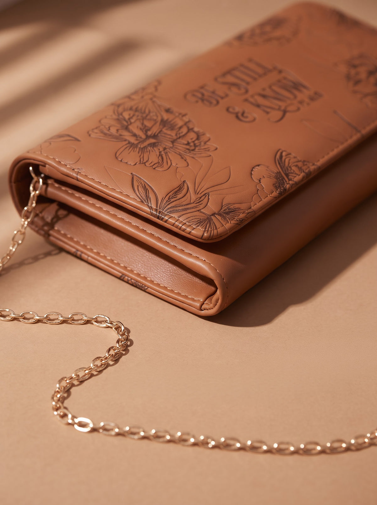 Tranquil - Psalm 46:10 Embossed Leather Crossbody Clutch Pre-order