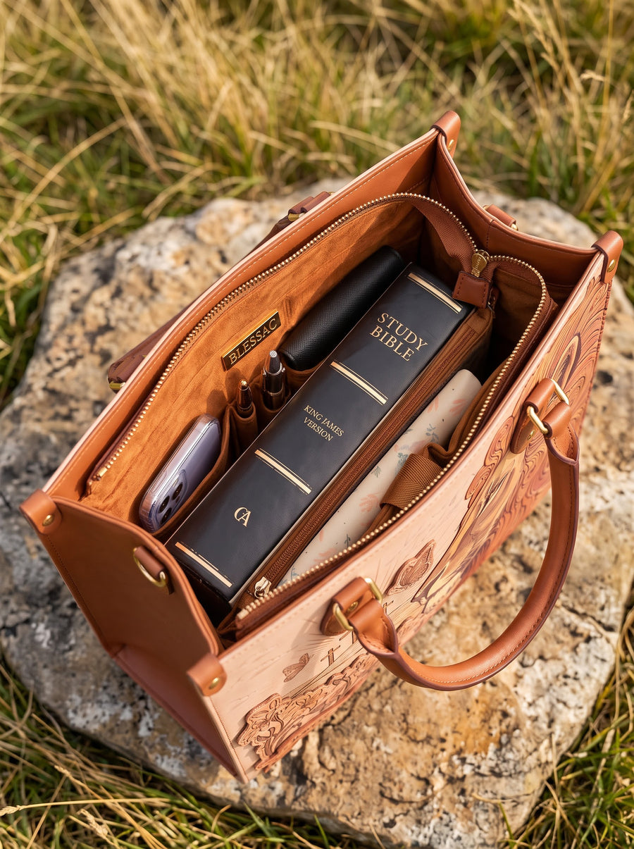 Lion of Judah - Joshua 1:9 Applique Leather Handbag Pre-order