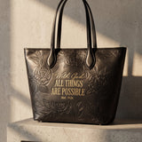 Matt 19:26 - Black Embossed Leather Tote