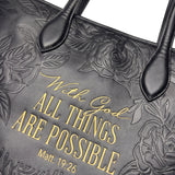 Matt 19:26 - Black Embossed Leather Tote