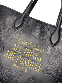 Matt 19:26 - Black Embossed Leather Tote