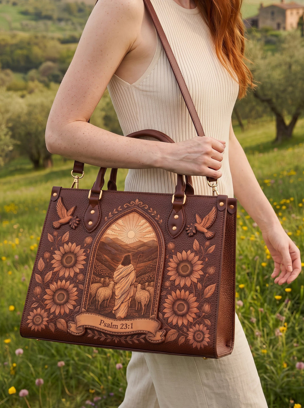 My Shepherd - Psalm 23:1 Applique Leather Handbag