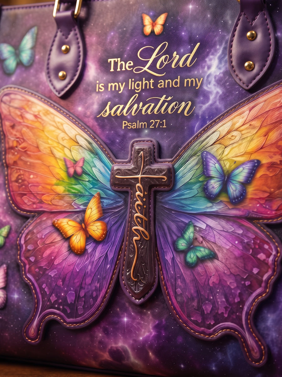 Close-up of the 3D appliqué design with the verse raised off the leather