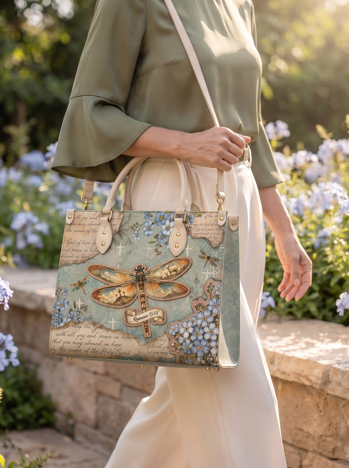 Hope Rising - Romans 15:13 Applique Leather Handbag