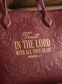 Proverbs 3:5 - Cherry Wine Embossed Leather Tote Pre-order