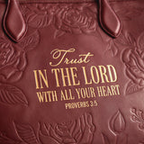 Proverbs 3:5 - Cherry Wine Embossed Leather Tote