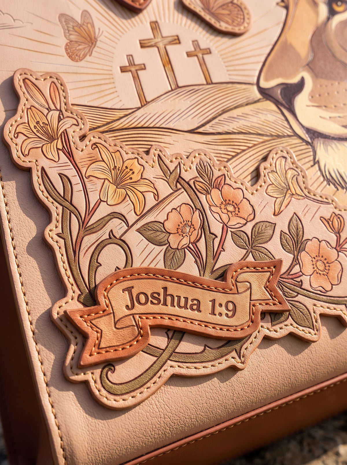 Lion of Judah - Joshua 1:9 Applique Leather Handbag Pre-order