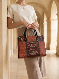 Believe - Philippians 4:13 Leather Handbag