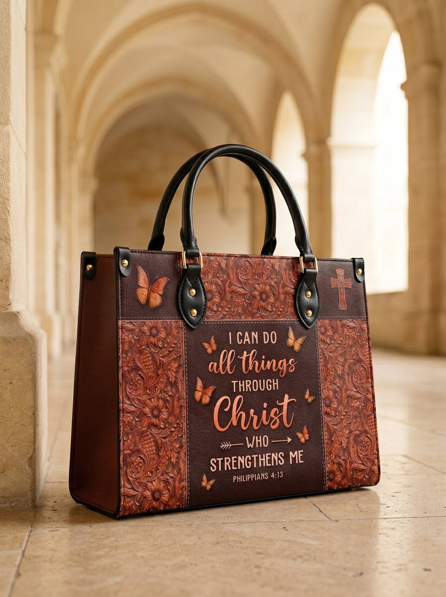 Believe - Philippians 4:13 Leather Handbag