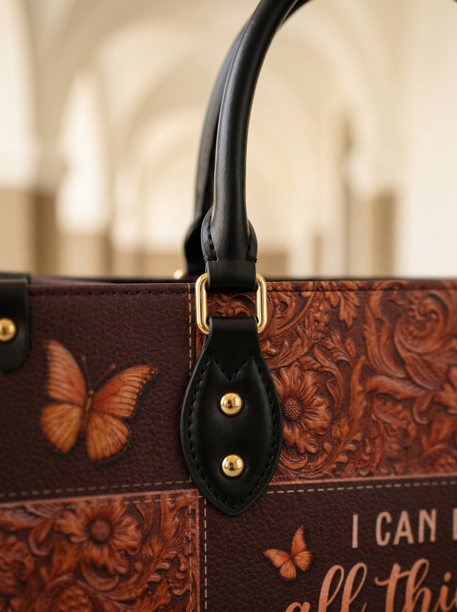 Believe - Philippians 4:13 Leather Handbag