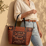 Believe - Philippians 4:13 Leather Tote Bag