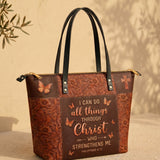 Believe - Philippians 4:13 Leather Tote Bag