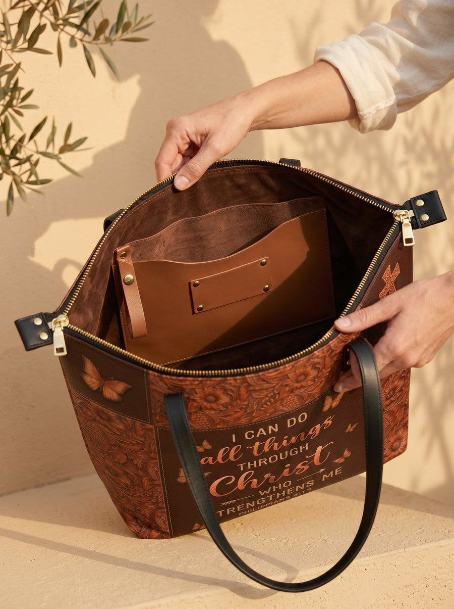 Believe - Philippians 4:13 Leather Tote Bag Deal