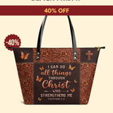 "Believe" - Philippians 4:13 Leather Tote Bag