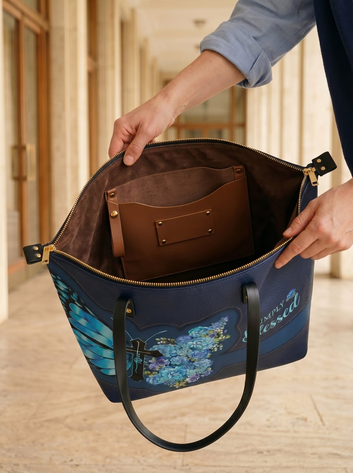 Blessed Leather Tote Bag