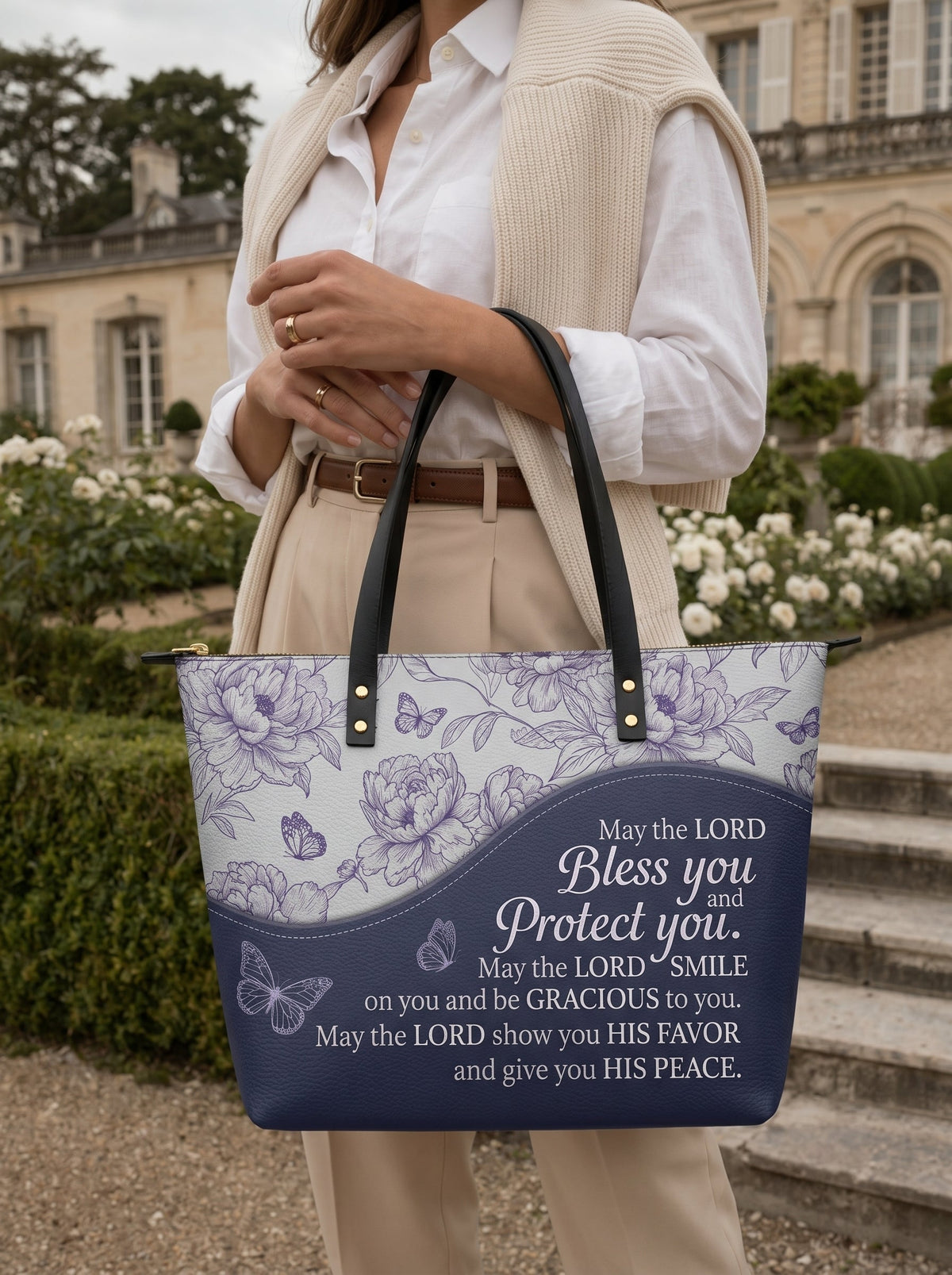 Blessing - Numbers 6:24-26 Leather Tote Bag