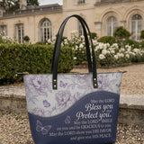 May The Lord Bless You And Protect You Leather Tote Bag