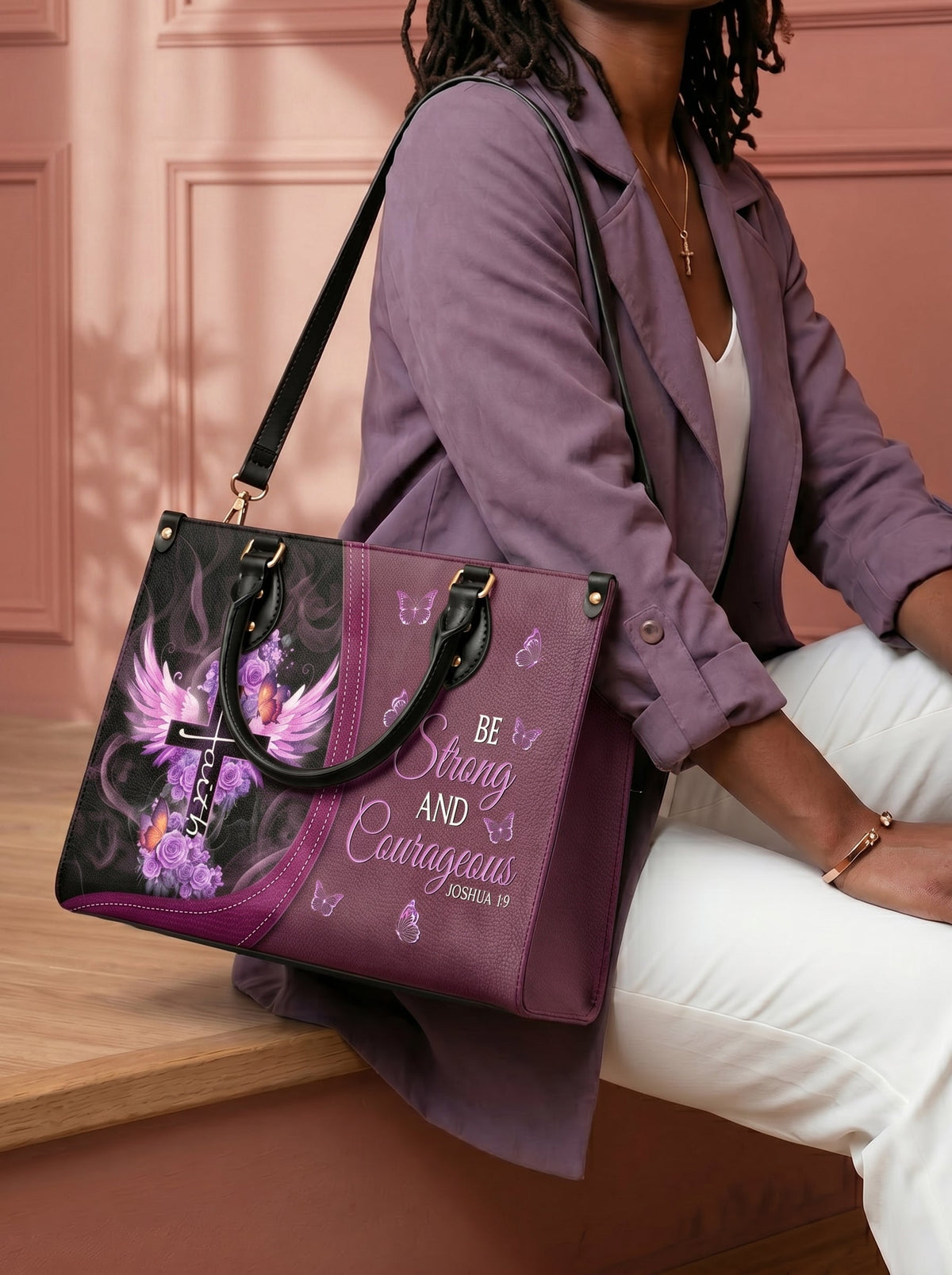 Courage - Joshua 1:9 Leather Handbag