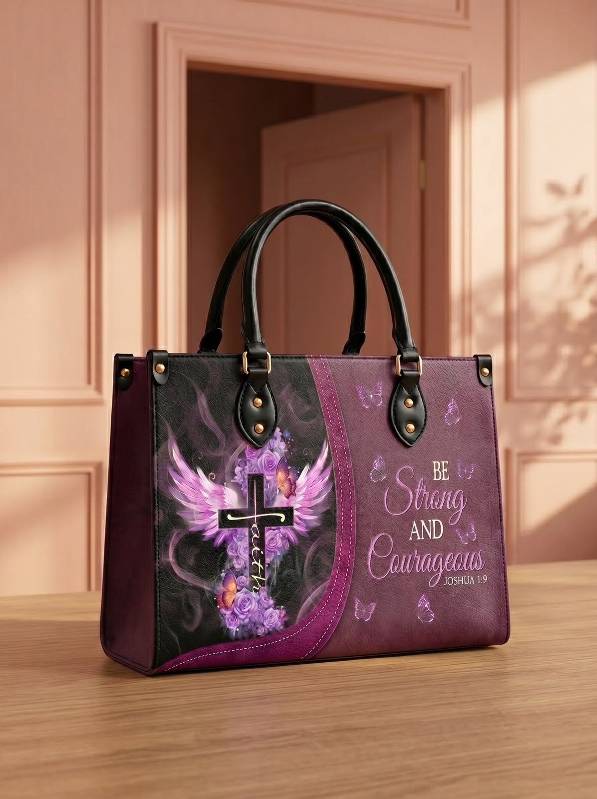Courage - Joshua 1:9 Leather Handbag