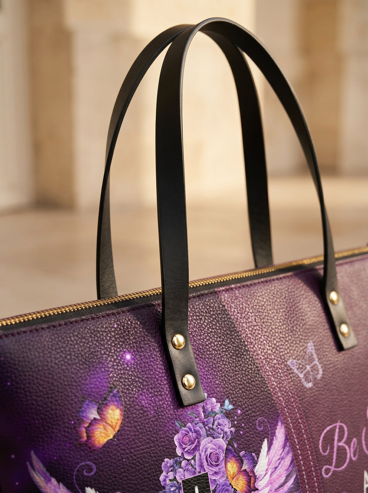 Courage - Joshua 1:9 Leather Tote Bag