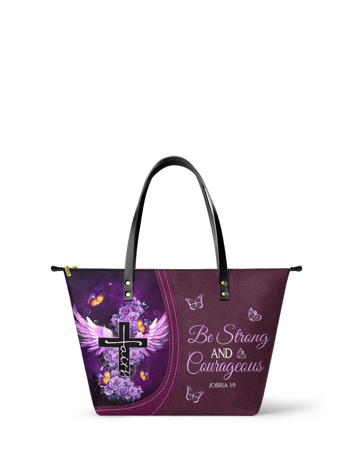 Courage - Joshua 1:9 Leather Tote Bag