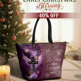 "Courage" - Joshua 1:9 Leather Tote Bag