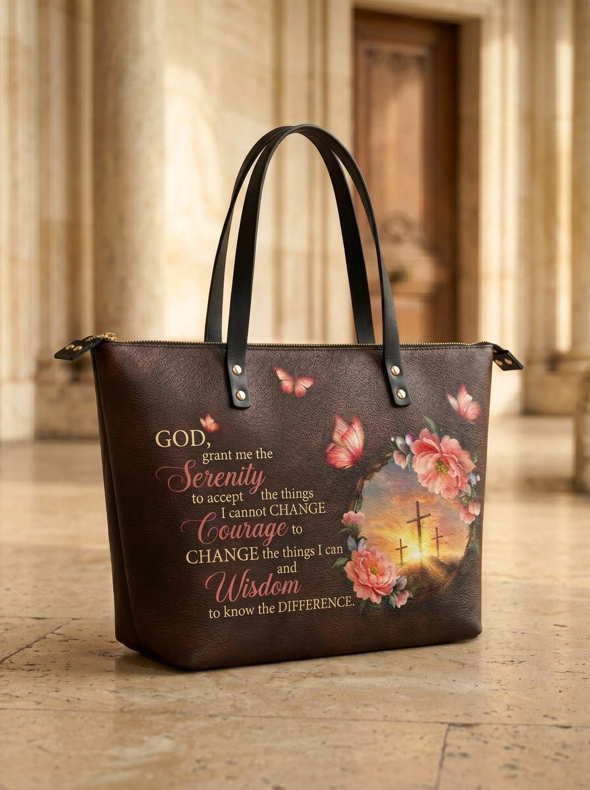 God Grant Me The Serenity Leather Tote Bag