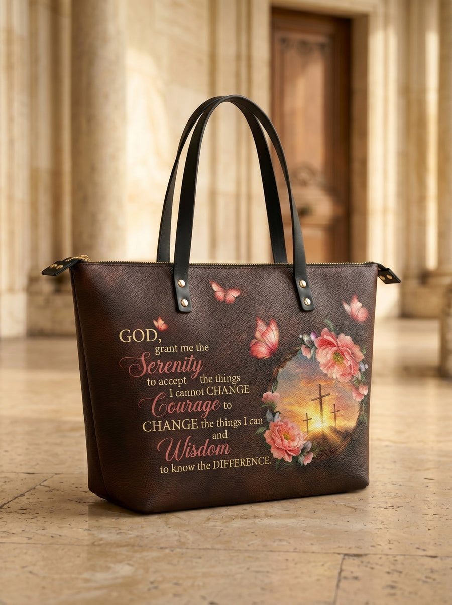 God Grant Me The Serenity Leather Tote Bag