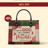 "Hope" - Matthew 19:26 Leather Handbag