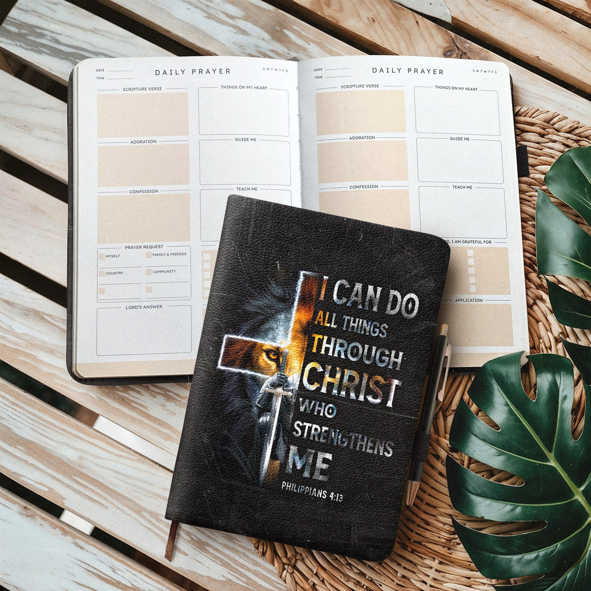Mighty - Philippians 4:13 Leather Prayer Journal