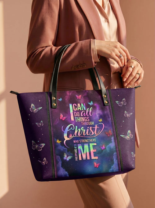 Limitless - Philippians 4:13 Leather Tote Bag