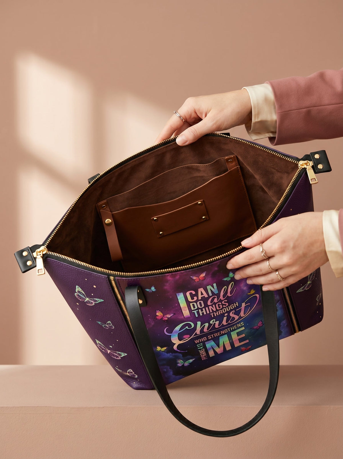 Limitless - Philippians 4:13 Leather Tote Bag