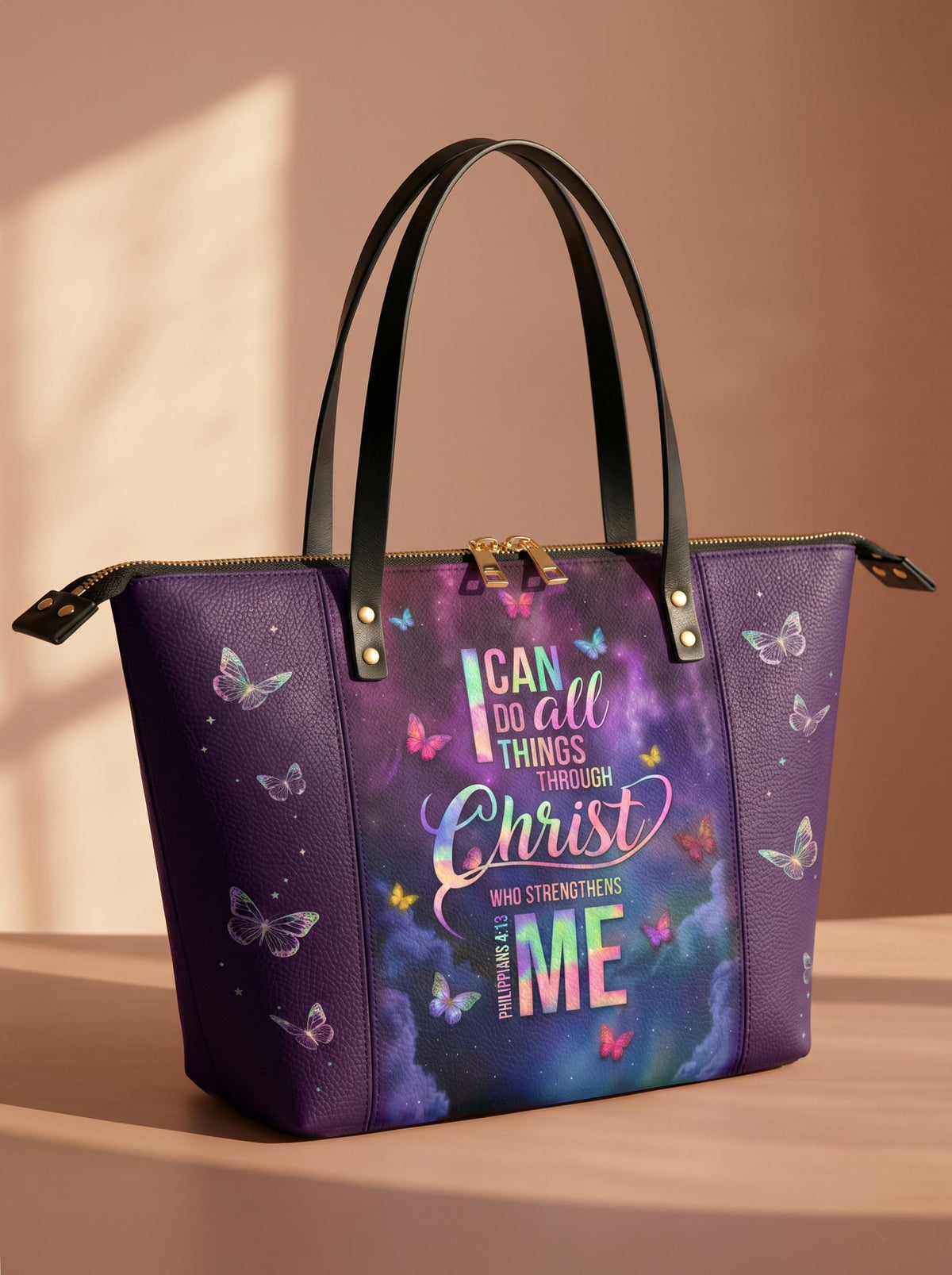 Limitless - Philippians 4:13 Leather Tote Bag