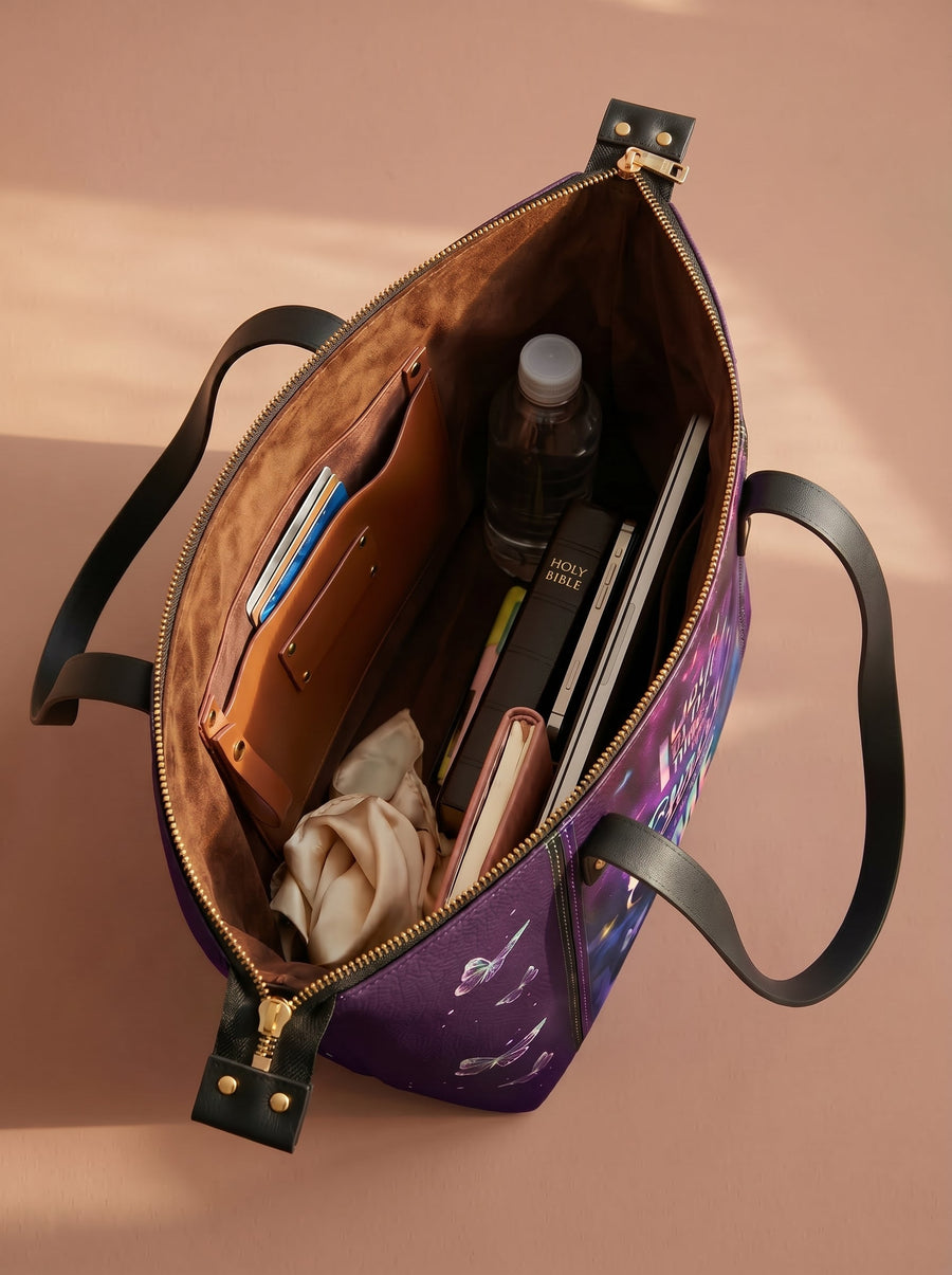 Limitless - Philippians 4:13 Leather Tote Bag