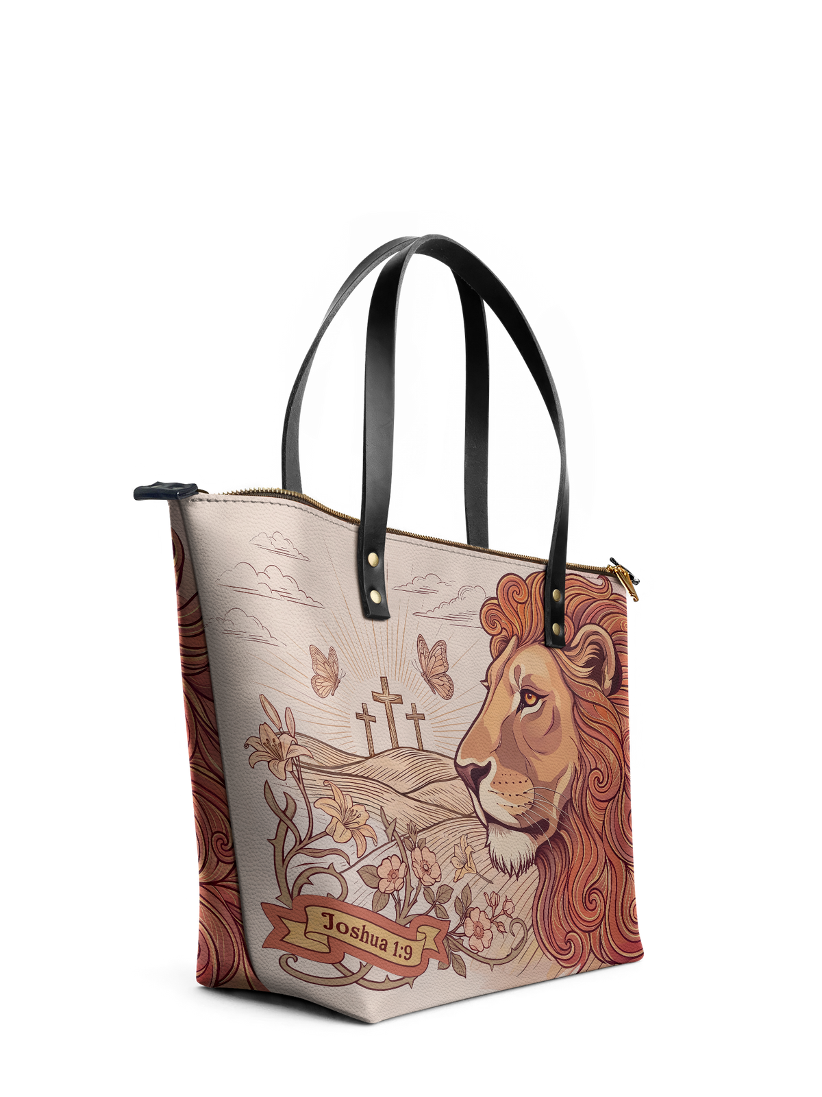 Lion of Judah - Joshua 1:9 Leather Tote Bag Preorder