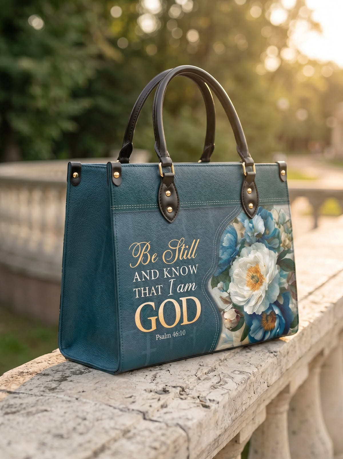 Peace - Psalm 46:10 Leather Handbag