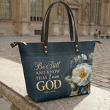Be Still And Know That I Am God Psalm 46:10 Leather Tote Bag