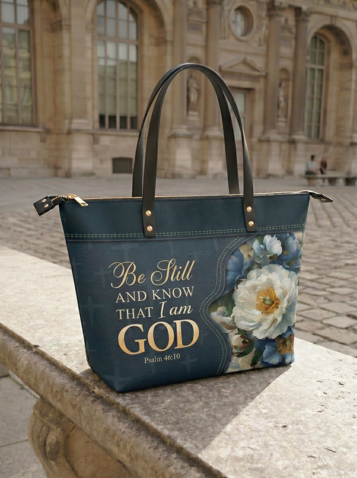 Peace - Psalm 46:10 Leather Tote Bag