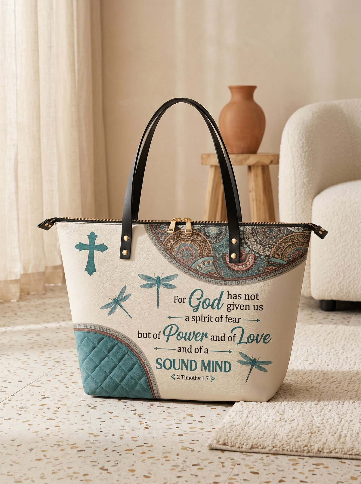 Poise - 2 Timothy 1:7 Leather Tote Bag