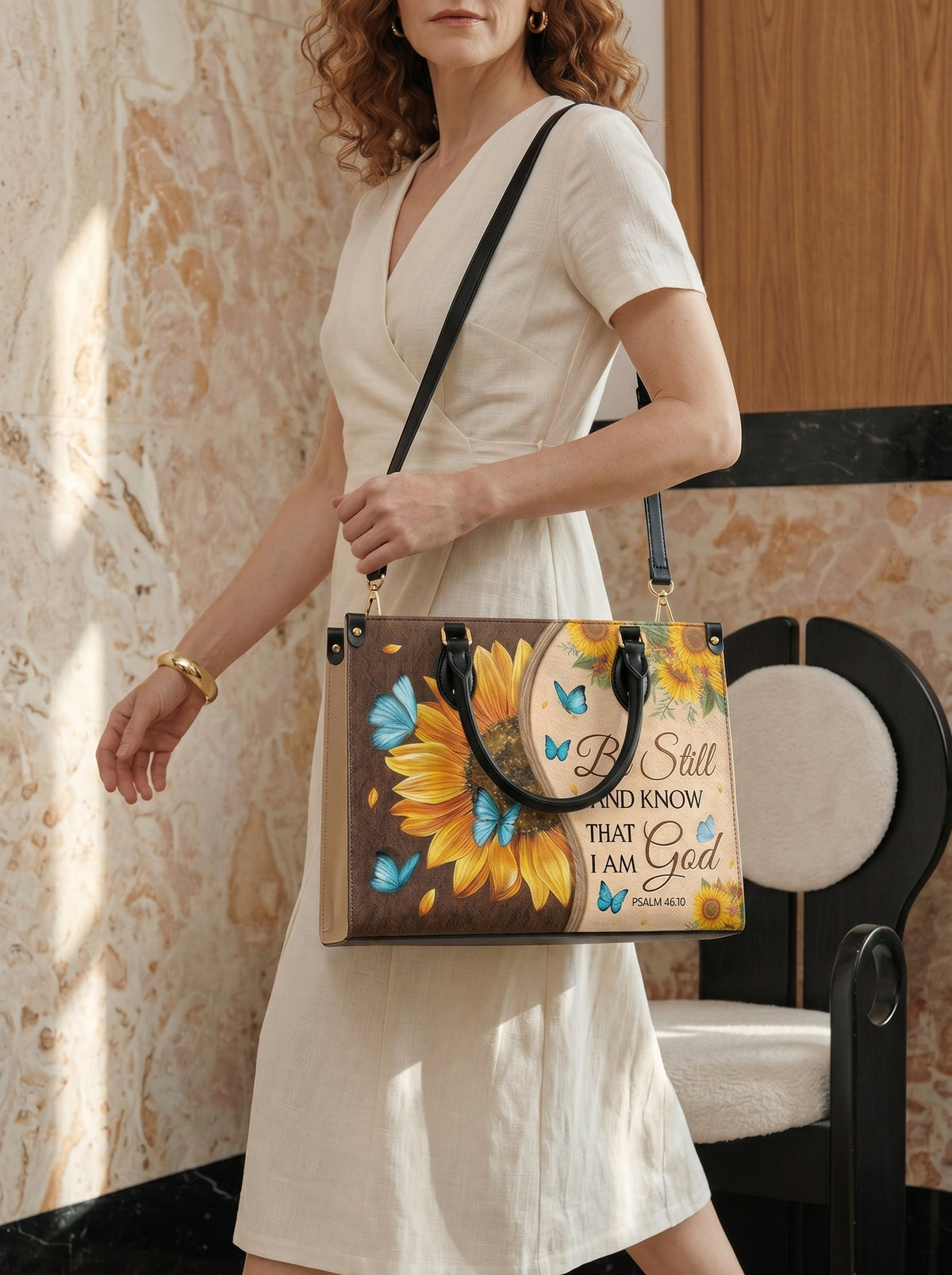 Presence - Psalm 46:10 Leather Handbag