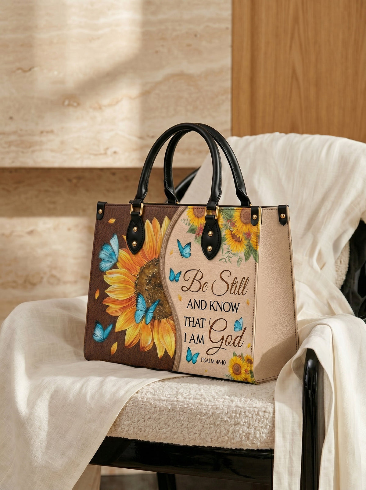 Presence - Psalm 46:10 Leather Handbag