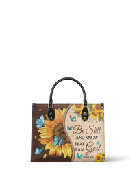 Presence - Psalm 46:10 Leather Handbag