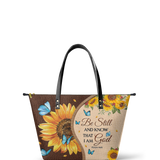 Presence - Psalm 46:10 Leather Tote Bag